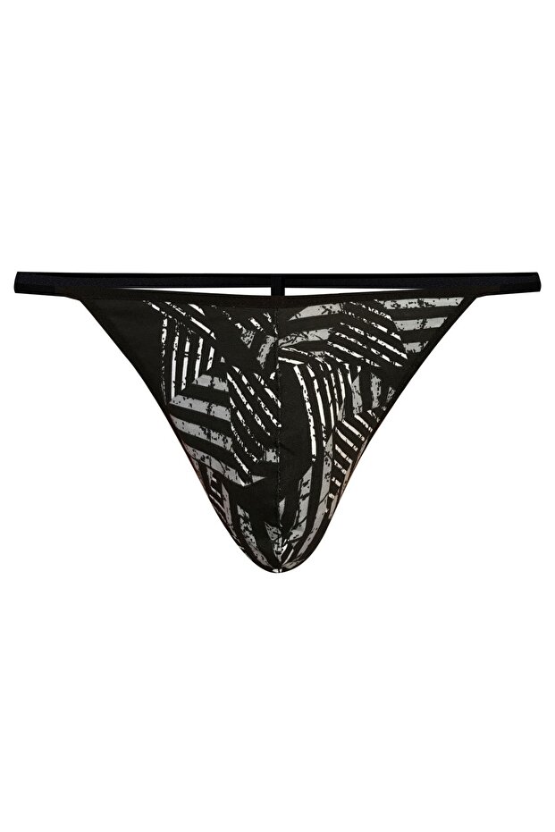 Men's Patterned Black Fancy Thong String - 1