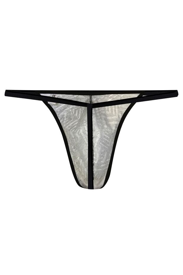 Men's Patterned Black Fancy Thong String - 2