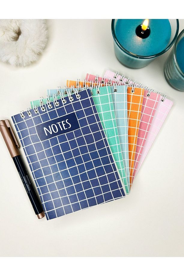 6'lı Defter Seti 10x13,5 cm Kareli Defter 40 Yaprak Üstten Spiralli Cep Defteri - 1