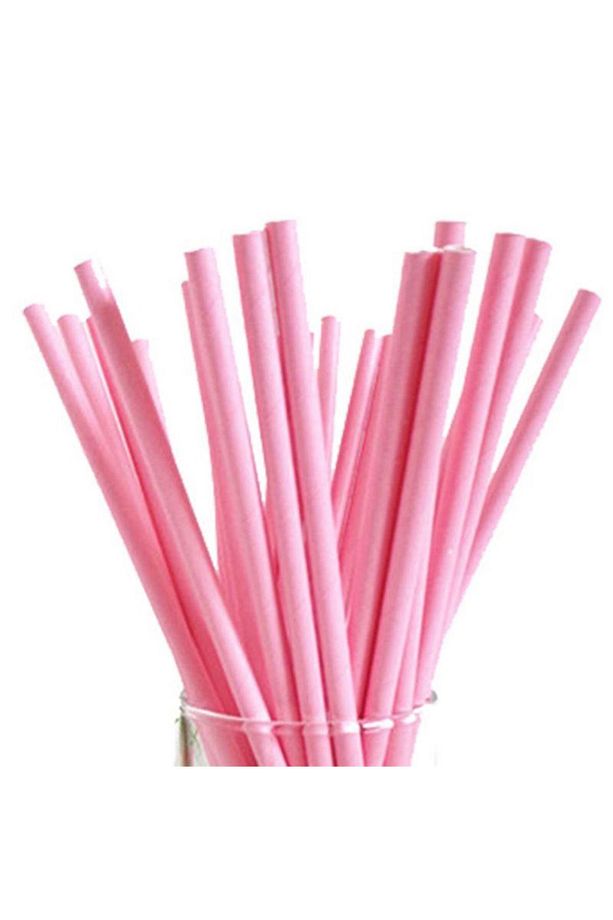 24 Adet Pembe Kağıt Pipet - 3