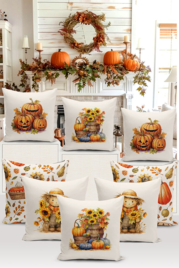 Autumn Series - Double Sided Digital Printed 8-Piece Throw Pillow Set (Halloween)
