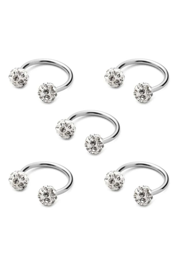 Unisex Gümüş Renk 316l Cerrahi Çelik Şambala Septum 5 Adet Set Tragus Helix Piercing Zirkon taşlı - 1