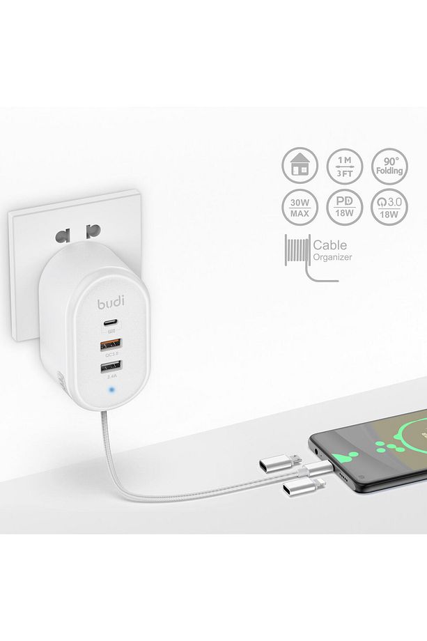 Ev/Ofis için Kullanıma Uygun Lightning/Type-C/Micro Usb Kablolu 2x USB 1x Type-C PD Priz Girişli - 4