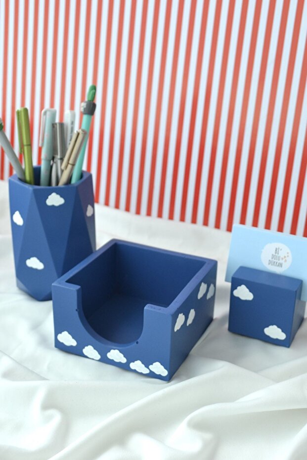 Cloudy Office Set: Pen Holder, Notepad Holder, Business Card Holder, Desktop Organizer