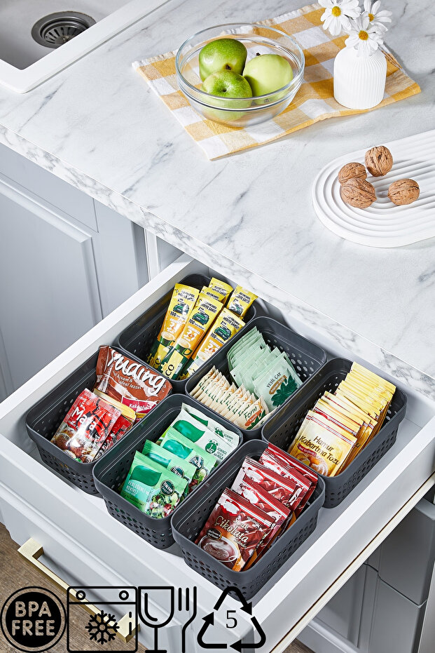 6-Piece Modular Jewelry and Makeup Organizer - Bathroom Drawer Organizer, Refrigerator Organizer, Gray