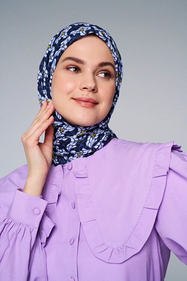 Çark Çiçek Desen Bambu Eşarp - 3