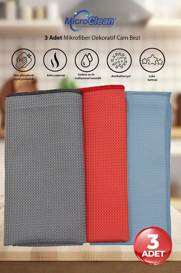 Missclean (3 Adet) Cam Ve Ayna Bezi Mikrofiber Genel Temizlik Bezi Çok Renkli 40*40 Cm - 1