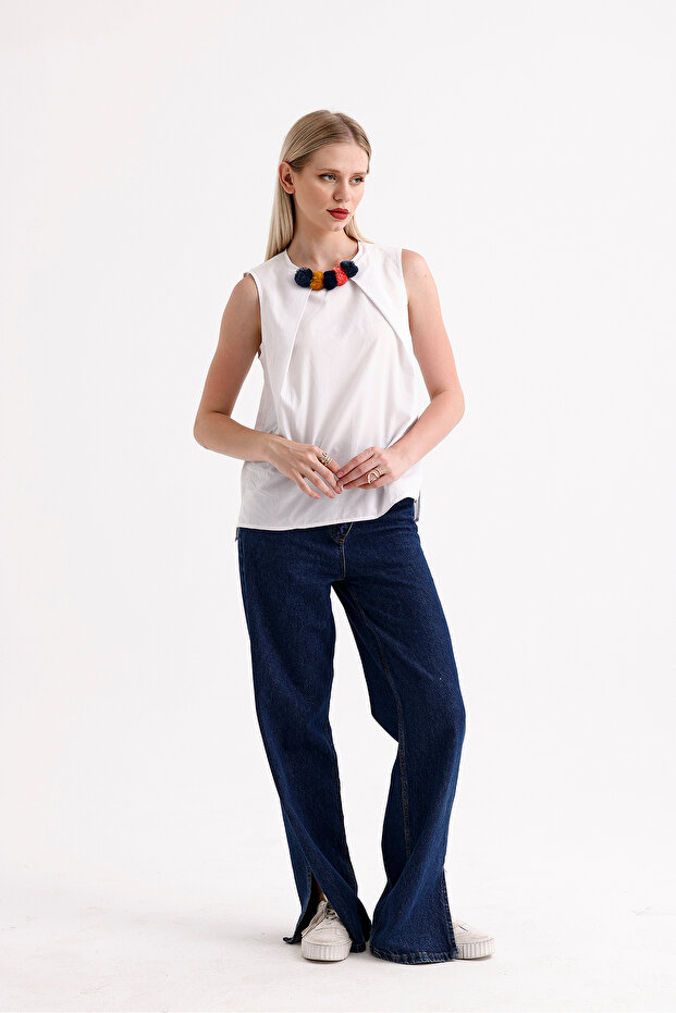 White Pompom Blouse - 3