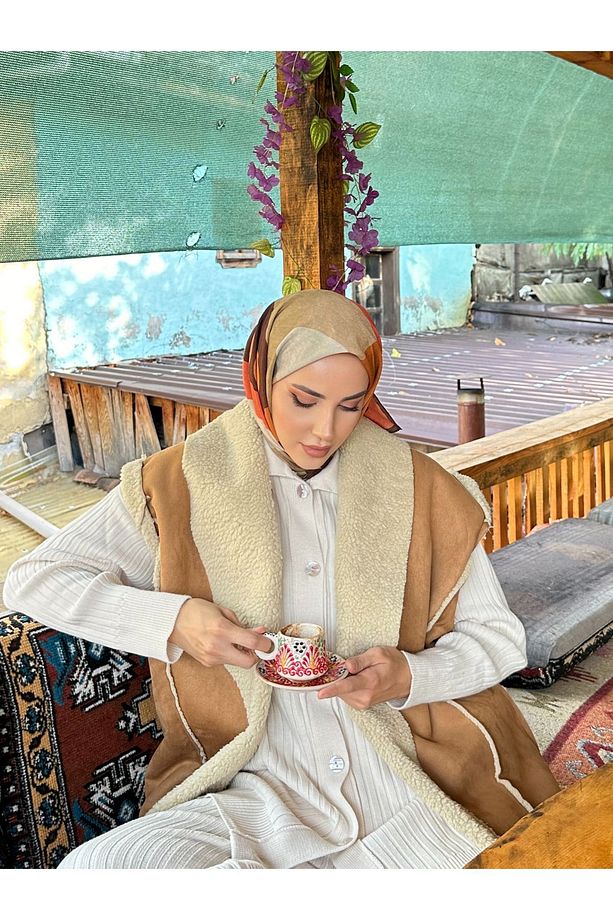 Dokulu Etnik Eşarp Kahve - 1