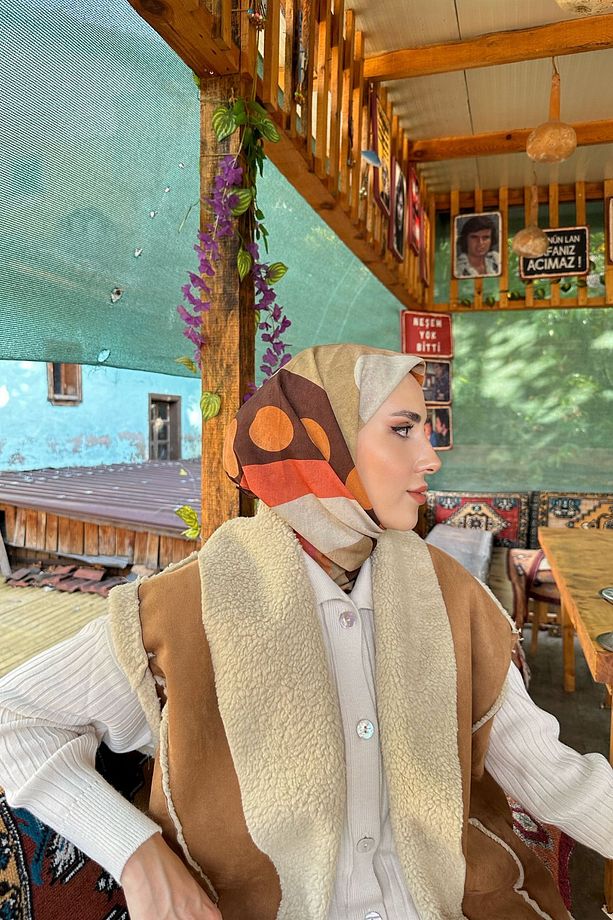 Dokulu Etnik Eşarp Kahve - 2