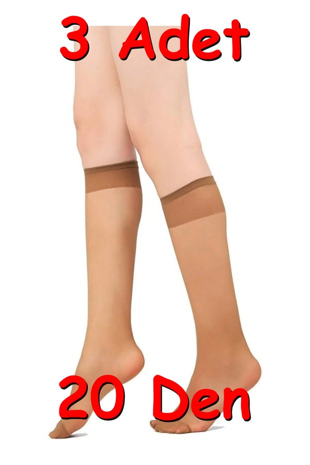 3 Pieces of Müjde Matte Thin 20 Denim Knee Socks, Women's Knee Socks, Black Socks, Skin Color Socks