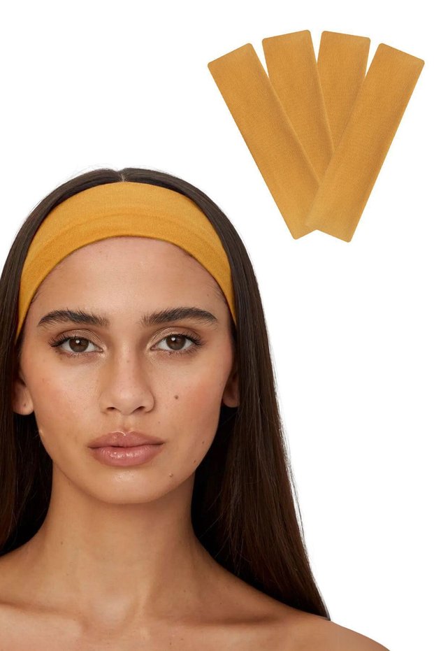 Hair Band 4-Piece Sports Women Men Cotton Fitness Tennis Gym Makeup Pilates Hairband Set Mango Yellow