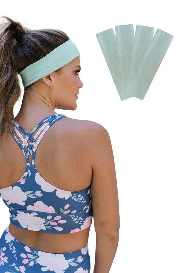 Hair Band 4-Piece Sports Women Men Cotton Fitness Tennis Gym Makeup Pilates Hairband Set Mint Green