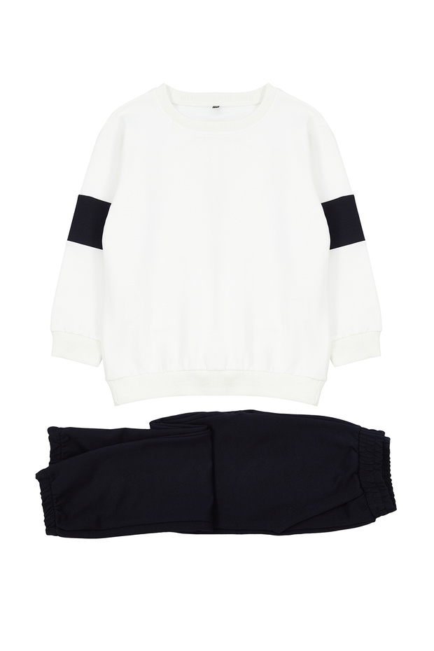 Boy's Ecru Cotton Sweatshirt and Sweatpants Set - Color Block, Tkdaw25Au00019 - 3