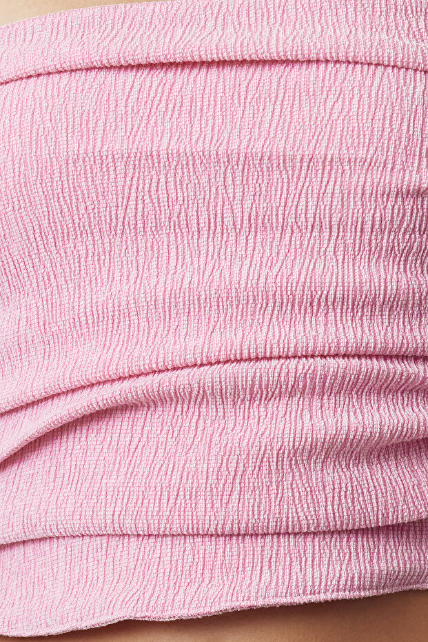 Pembe Straplez Büzgülü Esnek Örme Bluz TWOSS24BZ00216 - 3