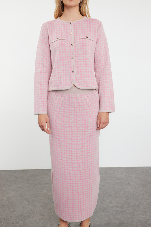 Pembe Ekoseli Triko Alt-Üst Takım TCTAW25US00057 - 3