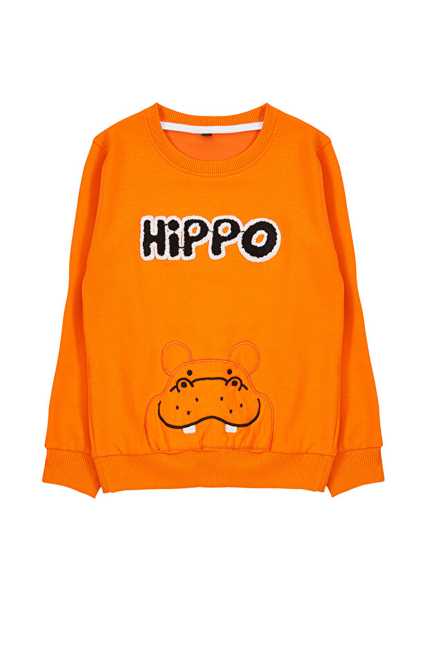 Orange Male Child Seasonal-Thin Slogan Patterned Knitted Sweatshirt Tkdaw25Sw00007