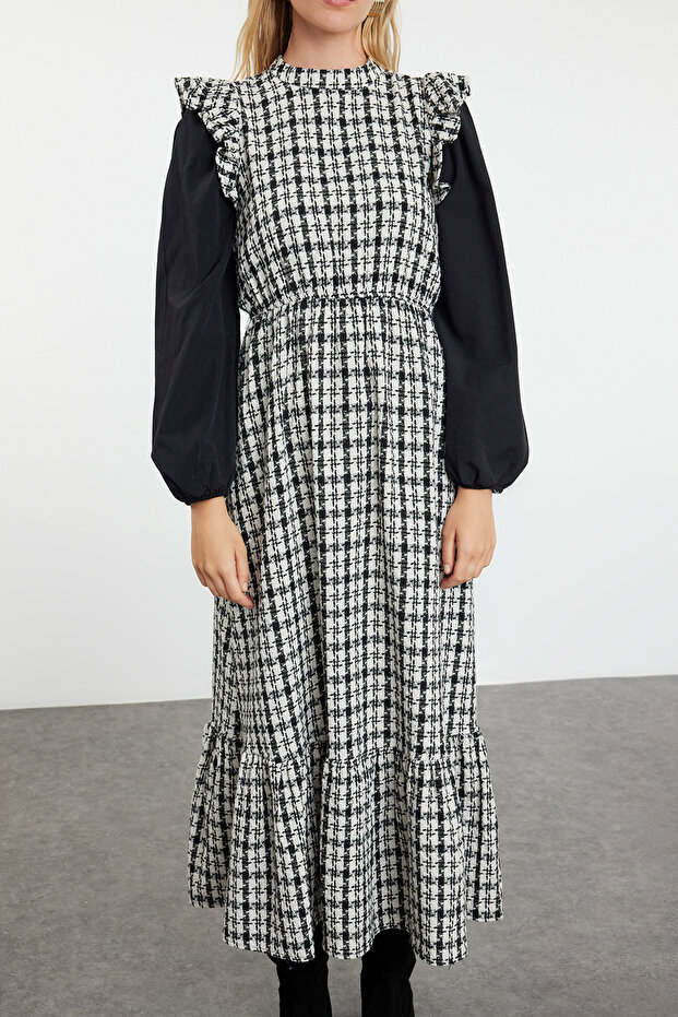 Ekrü tweed ruha poplin ujjú - TCTAW25EB00060 - 3