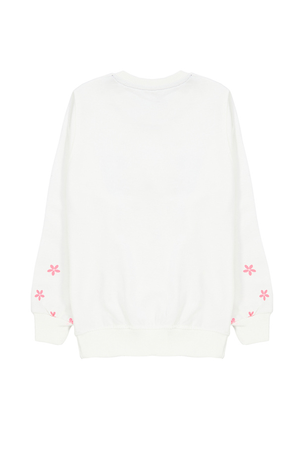 Ekru Kız Çocuk Çiçek/Slogan Nakışlı Bisiklet Yaka Örme Sweatshirt TKDAW25SW00008 - 2