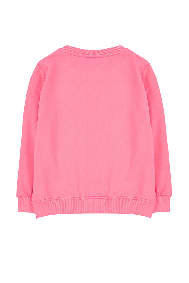 Fuşya Kız Çocuk Mevsimlik-İnce Çiçek Nakışlı Bisiklet Yaka Örme Sweatshirt TKDAW25SW00008 - 2