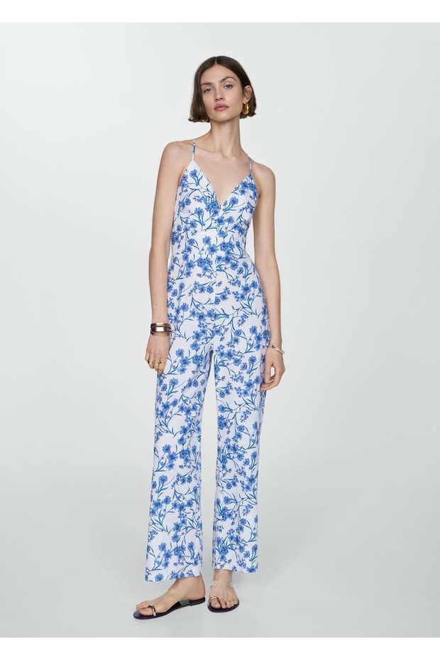 Çiçek desenli pamuklu tulum - 2