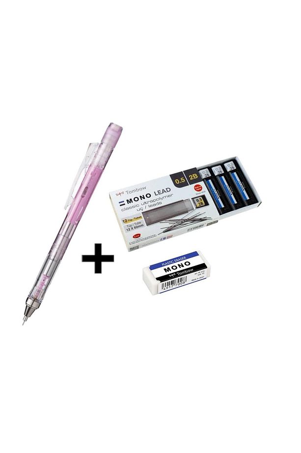 Mono Graph 0.5 mm Uçlu Kalem Şeffaf Pembe + 12 Tüp 0.5mm 2b uç + Mono Silgi - 1