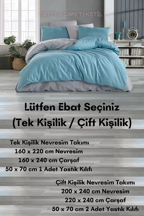 Almira Tek Kişilik İki Renkli Çift Taraflı Kullanımlı  Pamuklu Ranforce Kumaş Nevresim Takımı - 2
