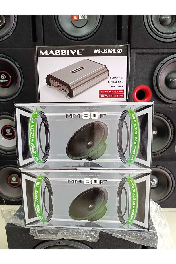 KOMPLE HAZIR SET!! MS-J3000.4D AMFİ, 4 ADET 20 CM MİDRANGE VE 30 CM FOR-XX BAS - 4
