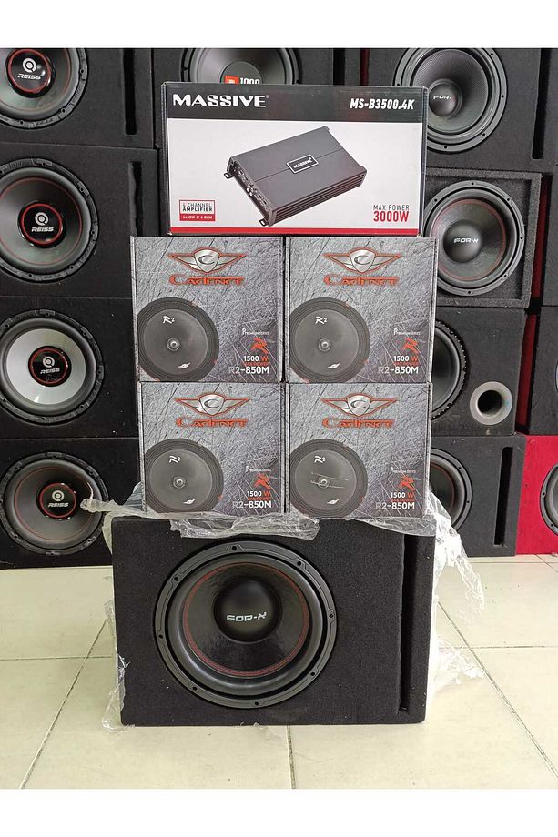 SET!! 30 CM FOR-XX KABİNLİ BAS, 4 ADET CADENCE R2-850M KURŞUN GÖBEK 20 CM MİDRANGE MS-B3500.4K AMFİ - 1