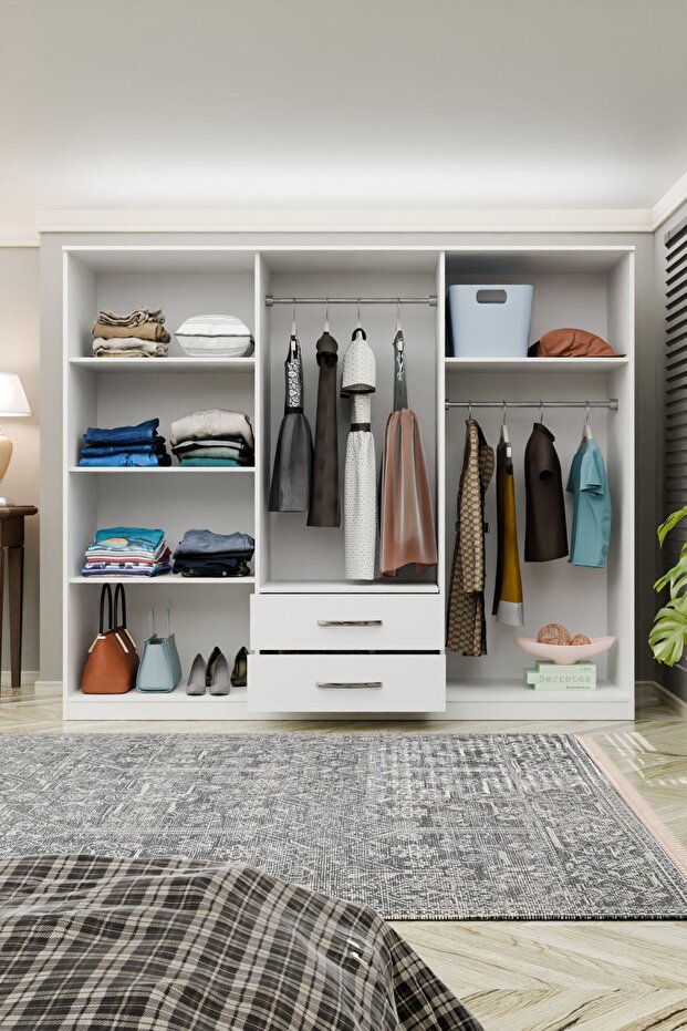 Lüx 6 Kapı 2 Çekmeceli Aynalı Gardrop - 4