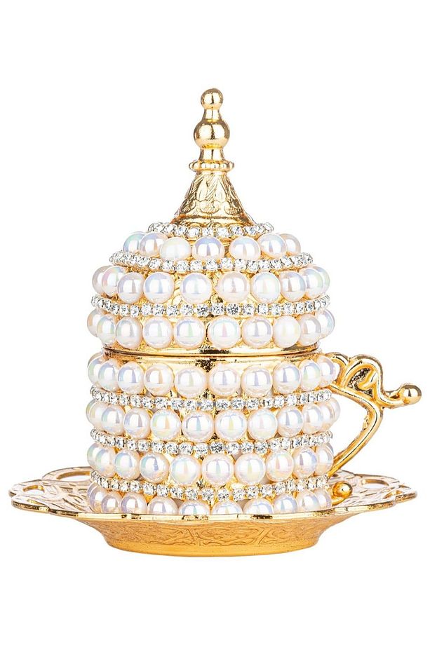 6'Lı Kahve Fincan Seti İnci Taş Ve Kristal Taşlı Kahve Fincanı Espresso Set 27 Parça - 4