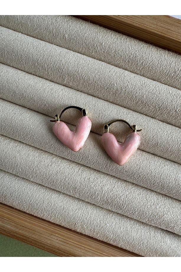 Pembe Sedefli Kalp Küpe - 3