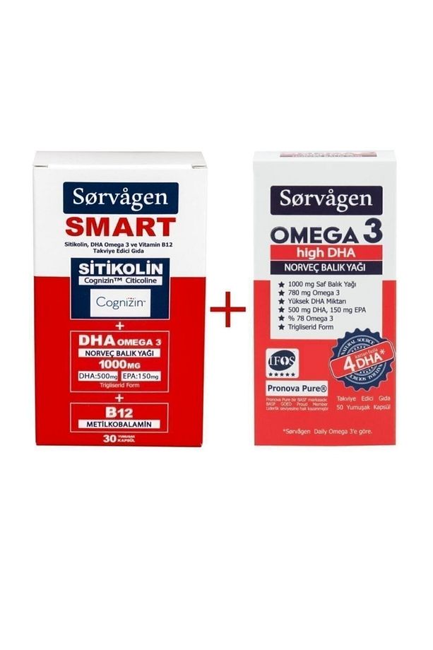 Smart Sitikolin, Dha Omega 3, B12 (30 Kapsül) + Omega 3 Hıgh Dha Norveç Balık Yağı - 1