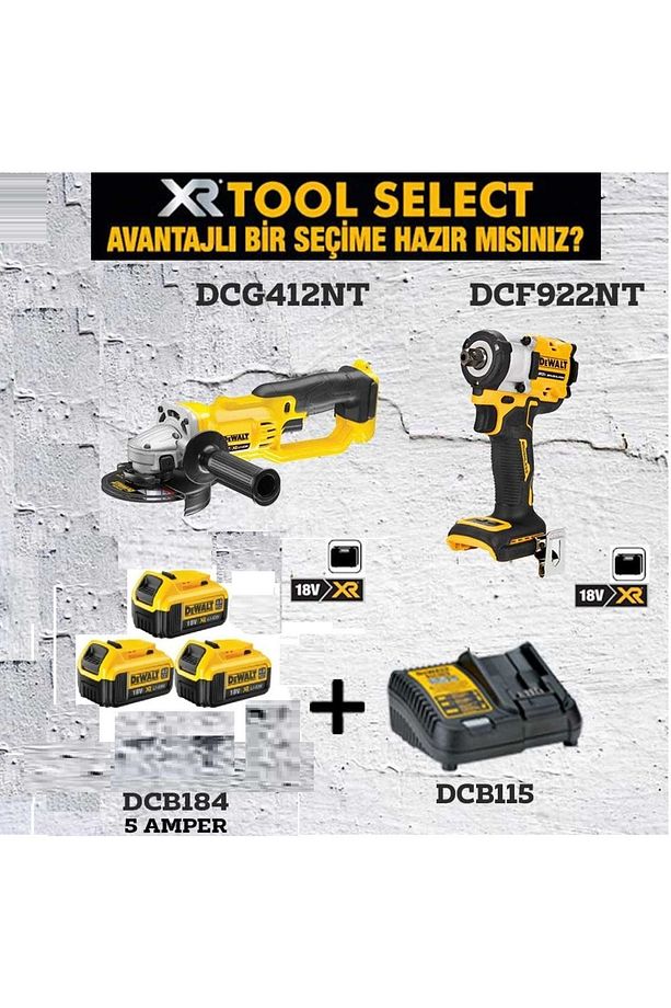 Dcg412nt Şarjlı Avuç Taşlama Ve Dcf922nt Şarjlı Somun Skma 3x 5 Ah Akü 1x Dolum Cihazı - 1