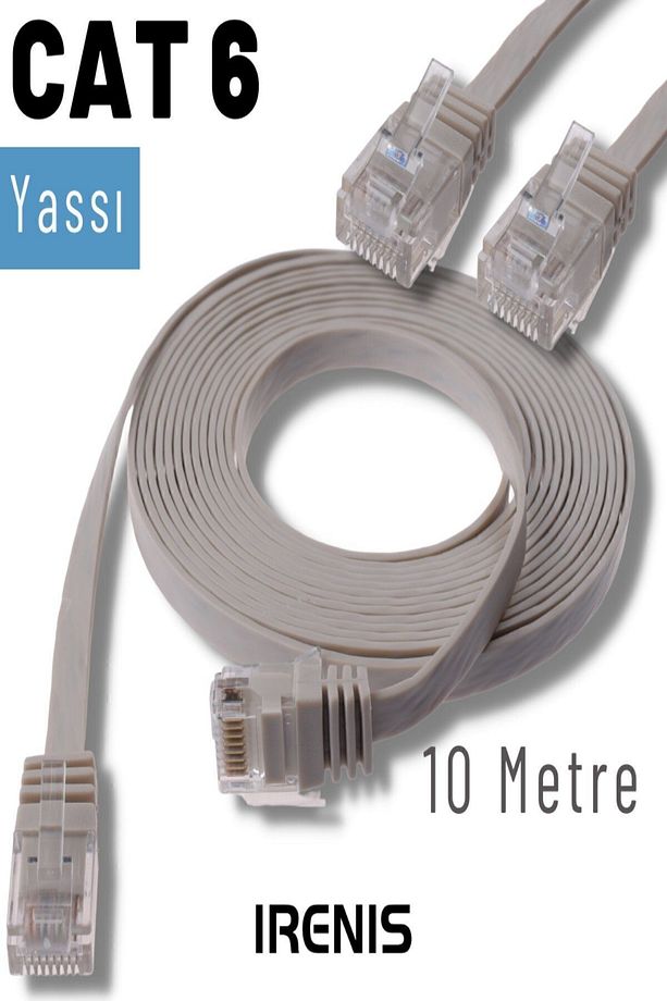 Gri Cat6 Yassı Ethernet (Network) Kablosu, 10 Metre - 1