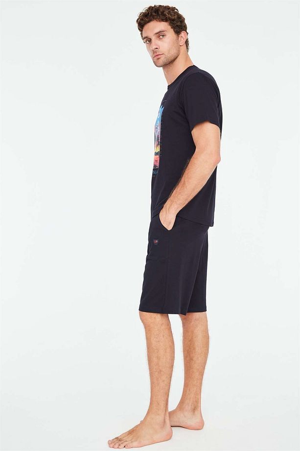 3833 Erkek Lacivert Şortlu Pijama Pijama Takımı-lacivert - 2