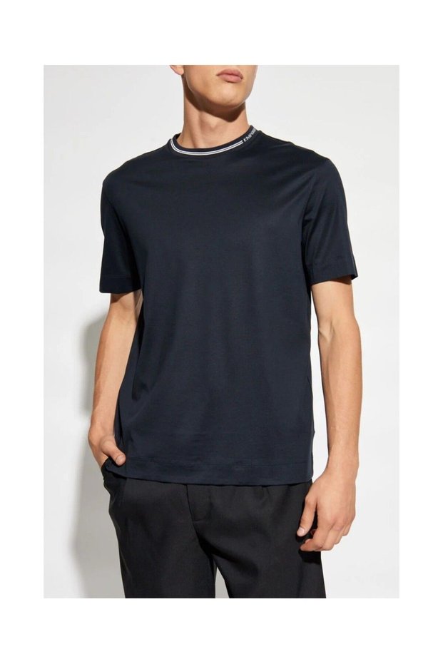 Men's Cotton Short Sleeve Round Neck Navy Blue T-Shirt 6D1T95 1Josz-0920