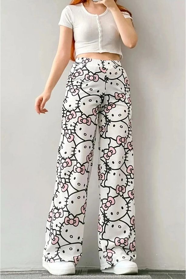 Unisex Hello Kitty Cat Bol Paça Eşofman Altı - 2