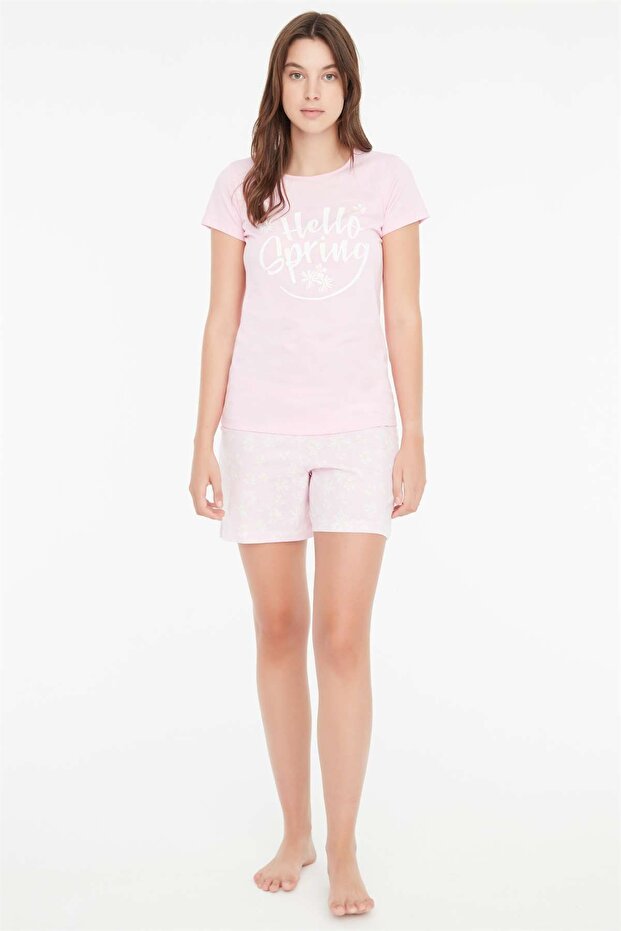 3858 Women's Pink Shorts Pajamas Pajama Set-Pink
