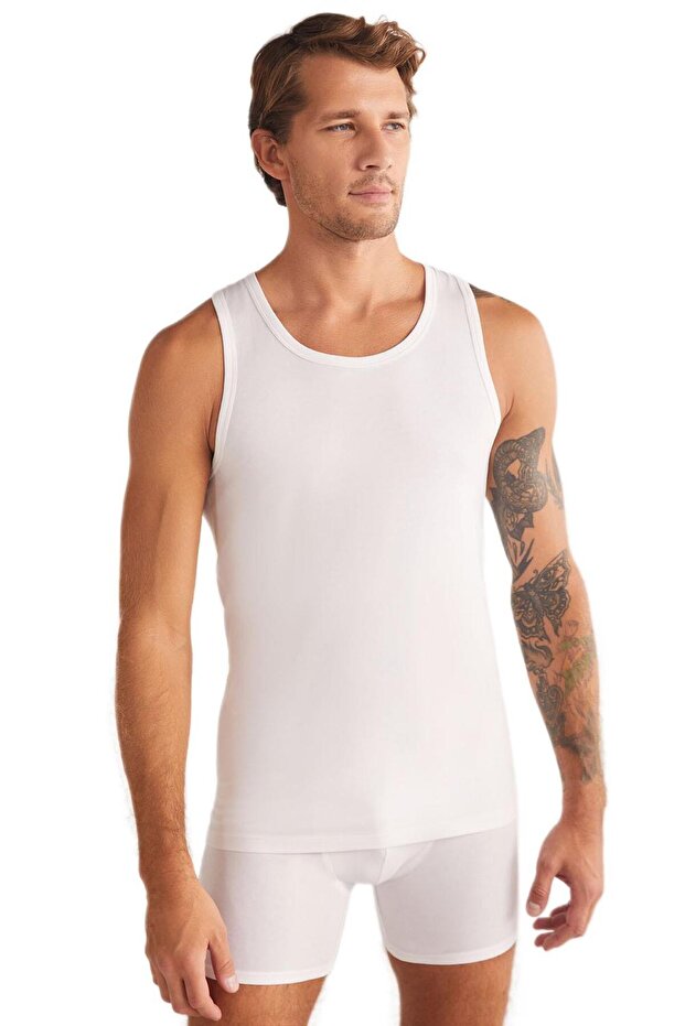 ملابس داخلية بيضاء أساسية للرجال من Aytron Halter مكونة من قطعتين - 2