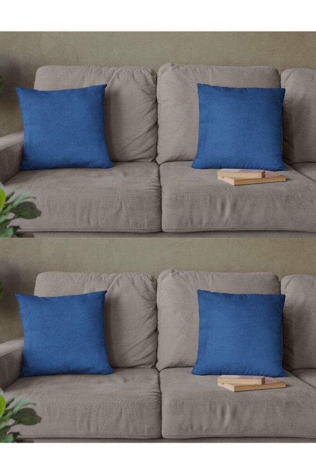 Double Sided Decorative 4-Piece Throw Pillow Cover Solid Color 43X43 cm (Blue)