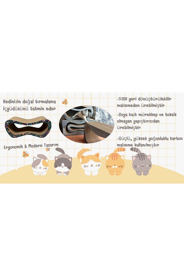 Antrasit Desen Karton Kedi Tırmalama Kanepesi - Model: 2'li Mega Set - 9