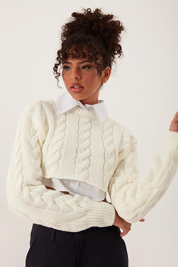 Women's Knitwear Crop Sweatshirt Cream