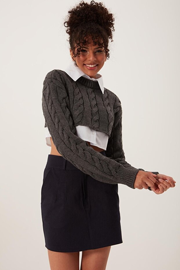 Women's Knitwear Crop Sweatshirt Anthracite