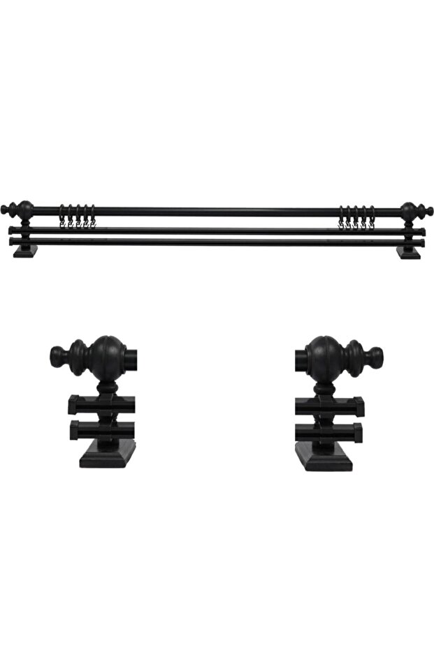 Antrasit Çift Raylı Ahşap Rustik Perde Askısı 175 Cm - Rustik Borusu - 1