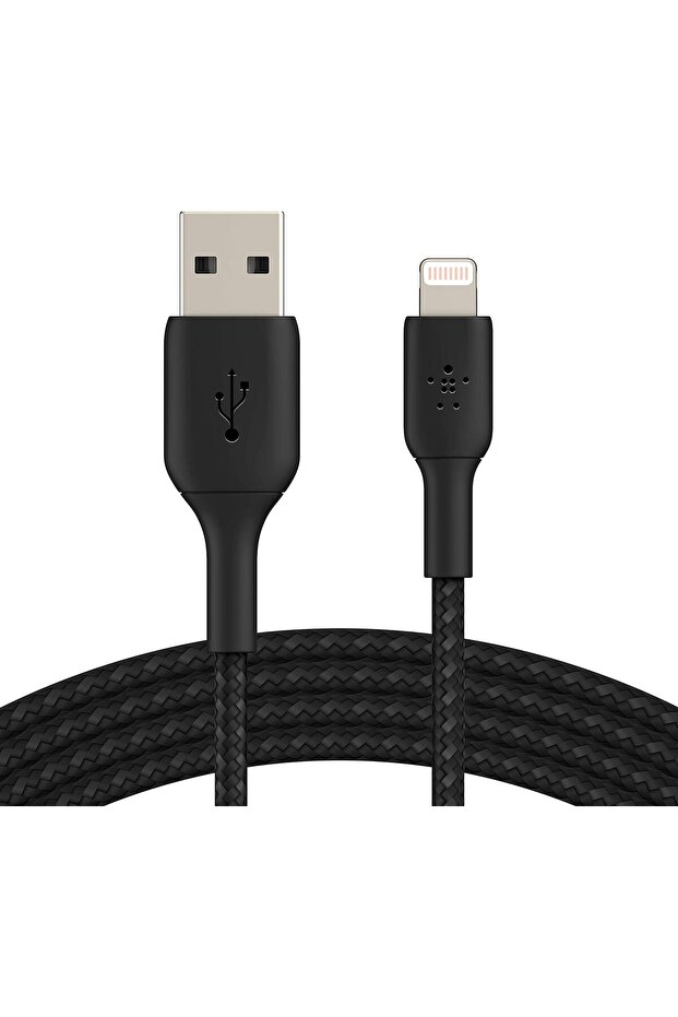 braided lightning to usb cable for iphone, ipad, airpods mfi-certified, 2m, black
