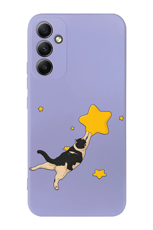 Galaxy A34 Compatible Cat Patterned Suede Inside Silicone Launch Phone Case - 1