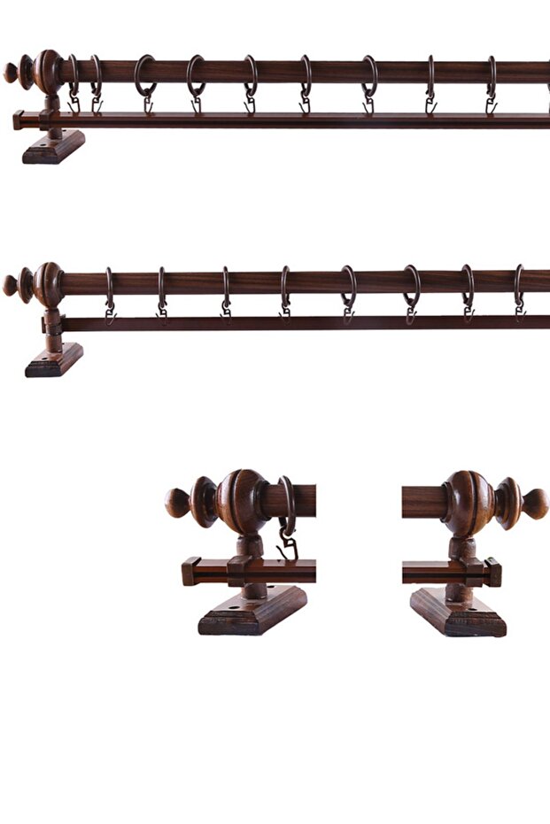 Ceviz Tek Raylı Ahşap Rustik Perde Askısı 175 Cm - Rustik Borusu - 1