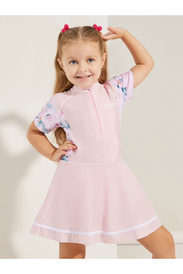 Floral Print High Neck Skirted Swimsuit