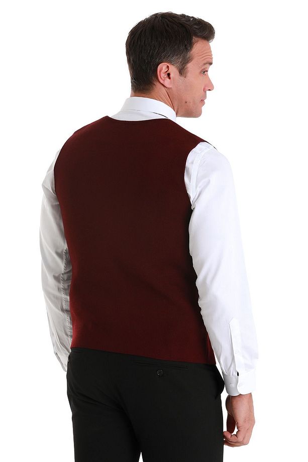 Bordo Regular Fit Düz V Yaka Triko Yelek - 5